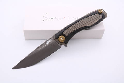 SMKE Knives Custom Svarn II Pocket Folding Knife M390 Blade Carbon Fiber + Bronze Titanium Handle Survival Tactical Knife ► Photo 1/6