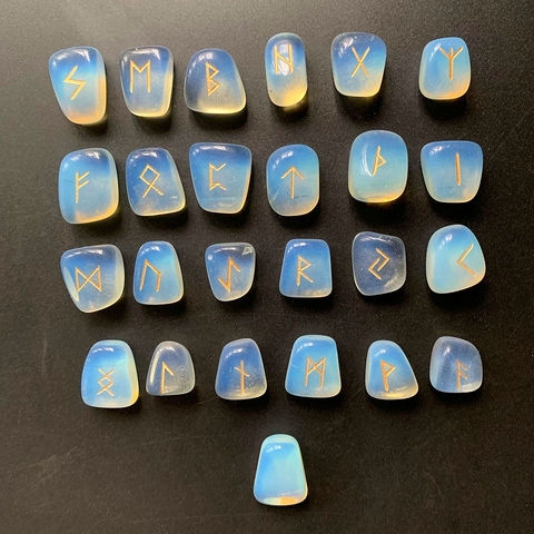 White Opalite Opal Rune Stones Set Tumble Stones Polished Viking Nordic Runes Amulet Divination Crystal 25pcs/set ► Photo 1/6