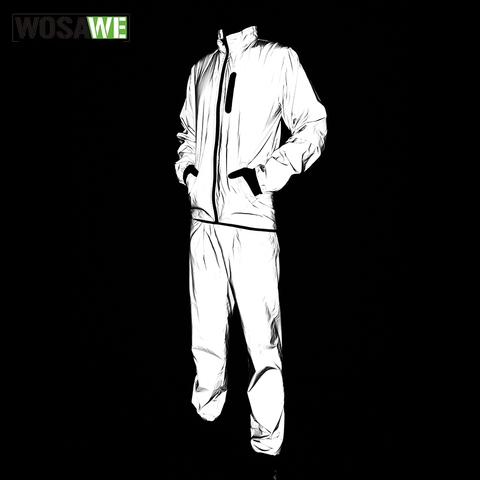 WOSAWE Men Full Reflective Jacket Night Running Sports Pants Windproof Cycling Jacket Set Waterproof Windbreaker Streetwear Coat ► Photo 1/6