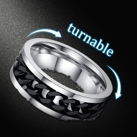 Vnox Spinner Black Chain Ring for Men Punk Titanium Steel Metal Finger Jewelry Male Alliance ► Photo 1/6