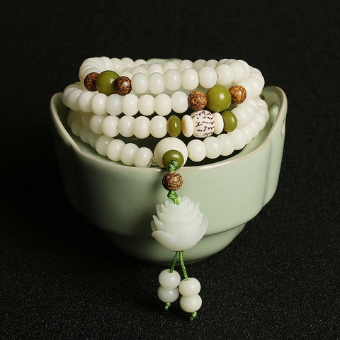 108*8mm/10mm Original Design Natural White Bodhi Root Beads Bracelet Lotus Bract for Women Meditation Balancing Jewelry Gift ► Photo 1/6