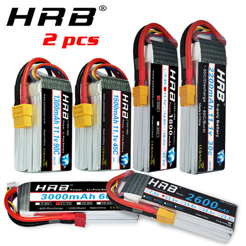 2 Units HRB RC Lipo Battery 3S 11.1v 1300mah 1500mah 2200mah 2600mah 3000mah 65c 60c 90c deans plug for rc drones Airplne Cars ► Photo 1/6