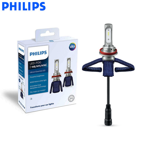 Philips 100% Genuine LED H8 H11 H16 Ultinon Essential LED Car Fog Lamps 6000K Bright White Light Auto Bulbs 11366UE X2, Pair ► Photo 1/6