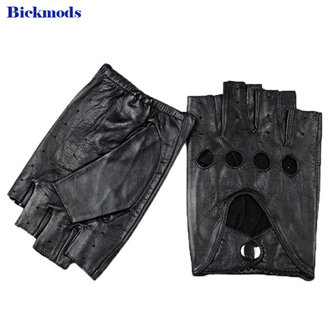 Men's half finger leather gloves high quality goatskin single layer thin section outdoor sports locomotive riding driving gloves ► Photo 1/6