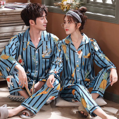 Pajamas Suit Lovers' Print Nightwear Casual 2PCS Pijamas Set Sleepwear  Satin Intimate Lingerie Nightgown Men Pyjamas Home Wear - AliExpress