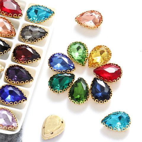 New 5 Sizes Colorful Teardrop Glass Sew On Rhienstones With Golden Base Crystal For Clothing Accessories With Rhinestones ► Photo 1/6