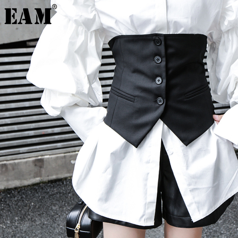 [EAM] Women Black Button Split Joint Asymmetrical Loose Fit Vest New Sleeveless   Fashion Tide Spring Autumn 2022 1K371 ► Photo 1/6