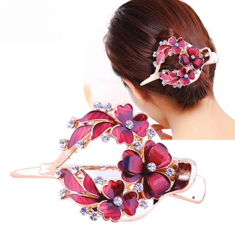 Haimeikang Female Colorful Flower Hollow Heart Hair Clip Barrette Hair Accessories Women Fashion Rhinestone Hairpin Headwear ► Photo 1/6