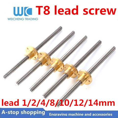 3D Printer T8 Lead Screw OD 8mm lead 1mm 2mm 4mm 8mm 10mm 12mm 14mm 100mm 200mm 300mm 400mm 500mm-1000mm With Nut For Reprap ► Photo 1/5