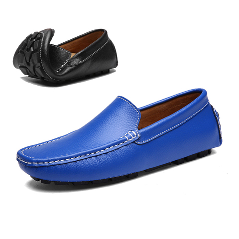 AGSan Genuine Leather Men loafers Moccasins Blue Mens Driving Shoes Big Size 38-47 Italian Loafers Shoes Handmade Casual Shoes ► Photo 1/6