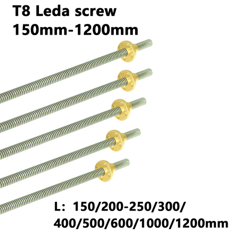 T8 Lead Screw Rod OD 8mm Pitch 2mm Lead 2mm 150 200 300 350 400 500 600 1000 1200 mm with Brass Nut For CNC 3D Printer ► Photo 1/5
