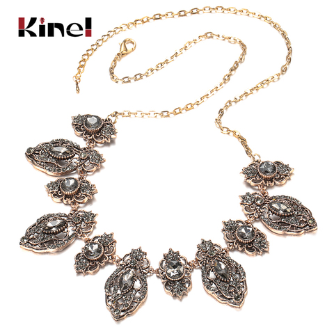 Kinel 2022 New Fashion Boho Gray Big  Crystal Flower Necklace For Women Antique Gold Vintage Wedding Necklace Turkish Jewelry ► Photo 1/6