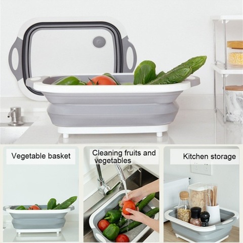 Multifunction Collapsible Cutting Board Dish Tub 3 In 1 Folding Sink Drain Basket Travel Outdoor Camp Portable Basins #1 ► Photo 1/6