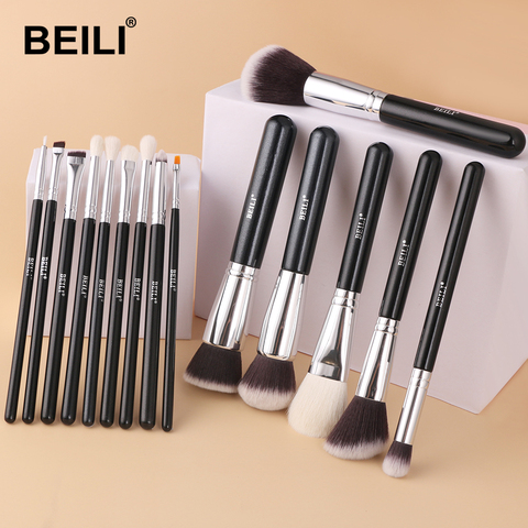 BEILI Professional 15 Pcs Makeup brushes Set Classic black Goat Synthetic Hair Big Powder Foundation Makeup Brushes ► Photo 1/6