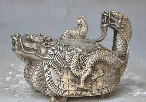 Copper Statue Crafts statue marked china silver Dragon turtle Phoenix bird statue Teapot Tea maker Kettle halloween ► Photo 1/6