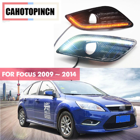 For Ford Focus 2 2009 ~ 2014 turn Signal and turn off style Relay 12V Gloss Car LED DRL Daytime Running Light with fog lamp hole ► Photo 1/6