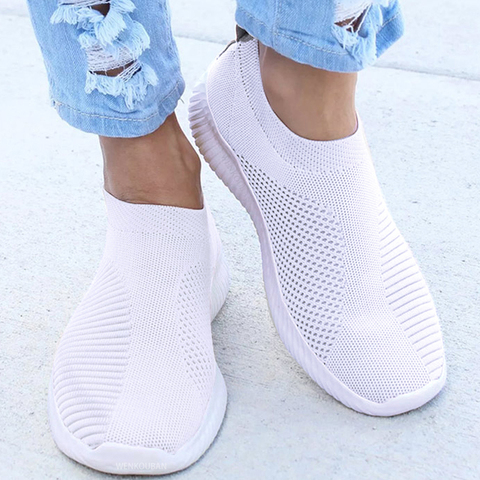 Women Sneakers Female Knitted Vulcanized Shoes Casual Slip On Ladies Flat Shoe Mesh Trainers Soft Walking Footwear Zapatos Mujer ► Photo 1/6