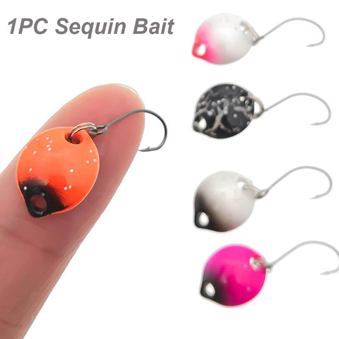 1X 1.4cm/1.8g Fishing Metal Colorful Spoon Baits Spinner Lure Mini Bait for Trout Single Hook Sequins Noise Artificial Hard Bait ► Photo 1/6