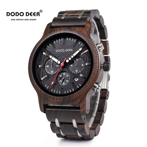 DODO DEER Stainless Steel Wood Watch Men Calendar Timepieces Chronograph Quartz Watches relogio masculino In Wooden Boxes OEM ► Photo 1/6