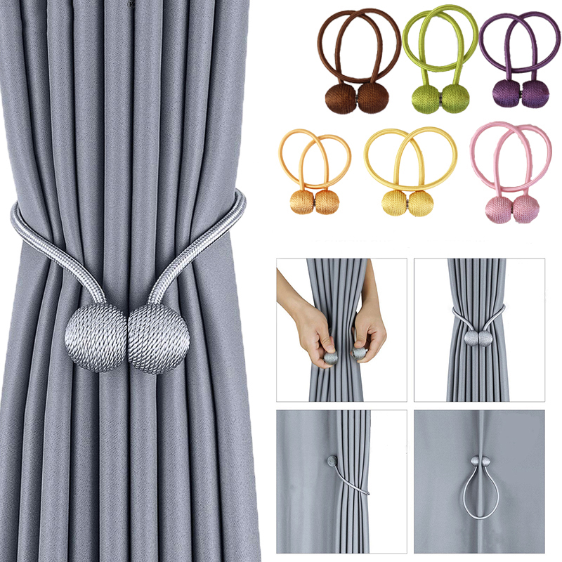 Magnetic Curtain Ball Hooks Rope Buckle Tie Backs Holdbacks Home Decorative 1PC 