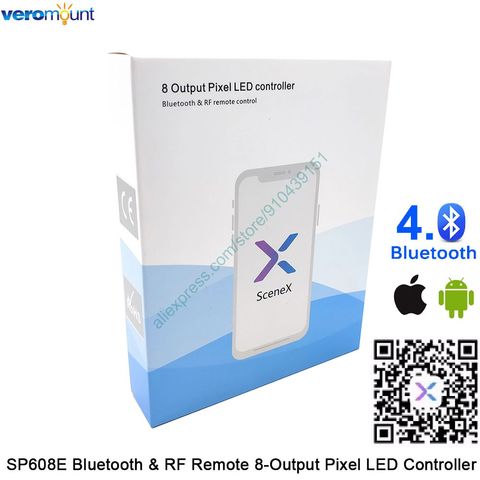 SceneX SP608E Bluetooth & RF Remote 8-Output Pixel LED Controller 8 CH Signal Output DC5V-24V APP Control for Pixel LED Strip ► Photo 1/4