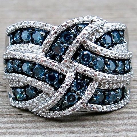 New Luxury Big silver color Rings with Blue Colors CZ Zircon Stone for Women Fashion Wedding Engagement Rings Gifts ► Photo 1/4