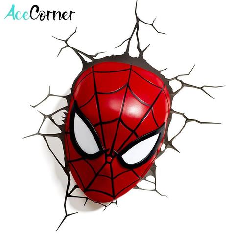 Acecorner Spider Man Face Superhero 3D LED Wall Lamp Creative Sticker Avengers Marvel Night Light for Christmas Boys Child Gifts ► Photo 1/6