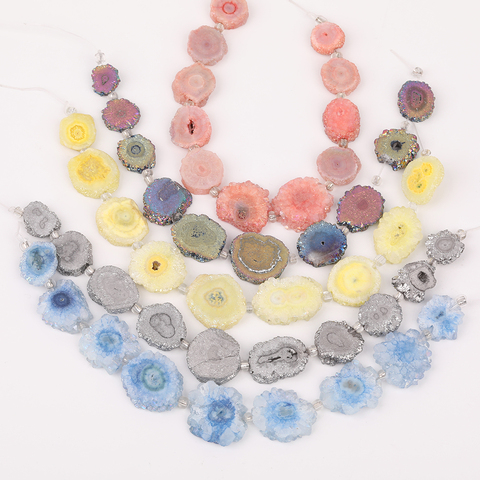 Freeform Solar Druzy Agates Slice Loose Beads Jewelry DIY,Middle Drilled Druzy Geode Sun Flower Slice Beads Strands XFX-174AMCE ► Photo 1/4