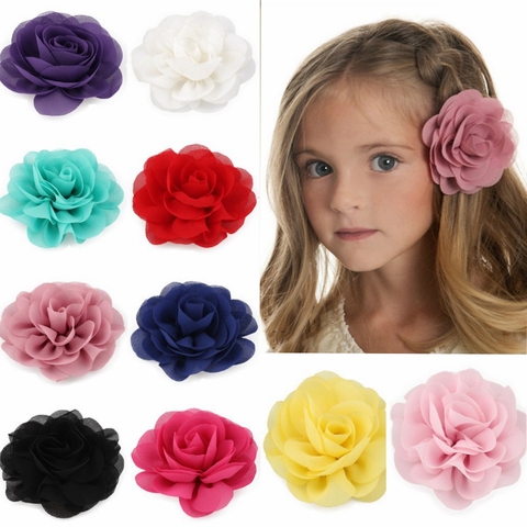 Retail 8.5cm Newborn Chiffon Petals Poppy Flower Hair Clips Rolled Rose Fabric Hair Flowers For Kids Girls Hair Accessories ► Photo 1/6