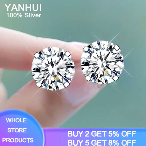 YANHUI 100% Real 925 Sterling Silver Earrings 3-8mm Four Claws Zirconia Diamond Stud Earrings For Women Girl Silver 925 Jewelry ► Photo 1/6