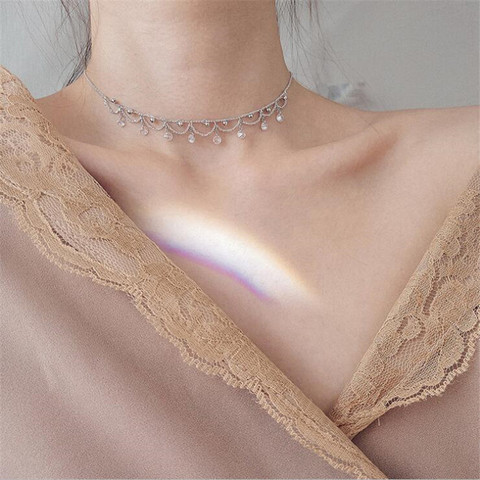 New Collar Temperament Beautiful 925 Sterling Silver Jewelry Personality Clavicle Chain Wild Hipster Crystal Necklaces  H548 ► Photo 1/4