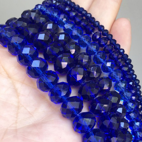 Natural Faceted Dark Blue Crystal Glass Beads Loose Round Rondelle Beads For Jewelry Making DIY Bracelet Necklace 4/6/8/10/12mm ► Photo 1/3