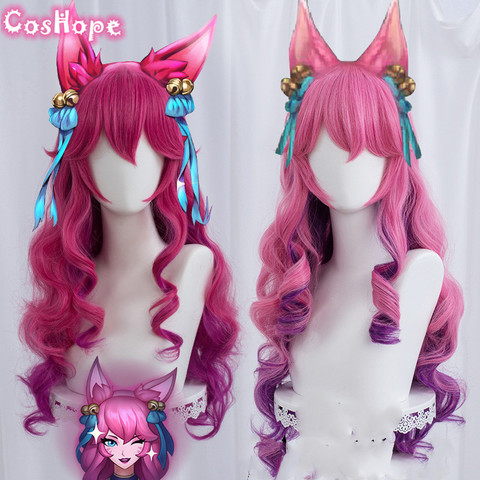 Spirit Blossom Ahri Cosplay LOL Cosplay Women 70cm Long Curly Wave Wig Cosplay Anime Heat Resistant Synthetic Wigs Halloween ► Photo 1/5