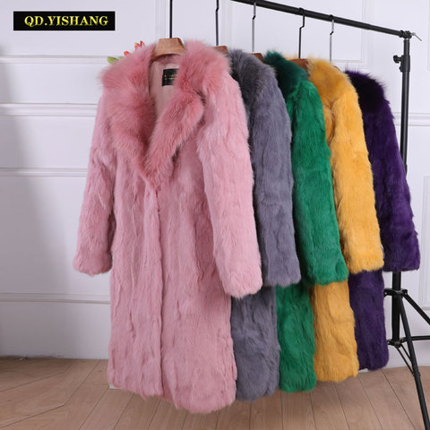 Real Fur Coat 100% rabbit Fur Long Winter Women Coat  Fur collar Raccoon Dog Fur collar Large size Long sleeve Fashion fur ► Photo 1/6