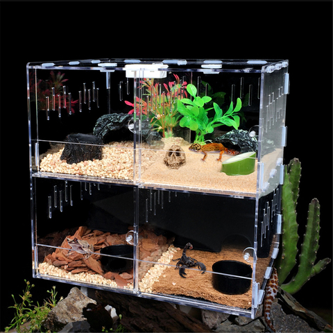 Pet Reptile Tank Acrylic Terrarium 4 Grids Insect Spiders Lizard Breeding Box Tortoise Snakes House Cage Reptiles Accessories ► Photo 1/1