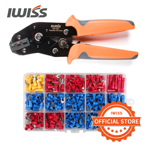 IWISS SN-02C 280Pcs kit pre-insulated terminal crimping pliers U type Y Connectors 0.25-2.5mm²AWG24-14 wire crimper tool set ► Photo 1/6