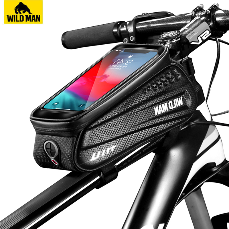 WILDMAN Cycling Bicycle MTB Waterproof Frame Front Tube Bag 6.2'' Touch Screen 