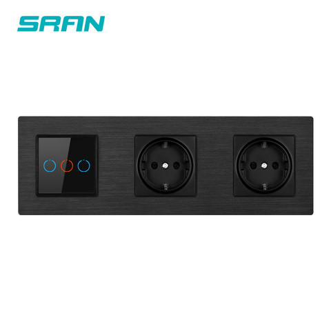 SRAN sensor switch，socket with usb，black 3 frame Aluminum panel 258*86，220V 16A 1/2/3 gang 1 way,switch with socket ► Photo 1/6
