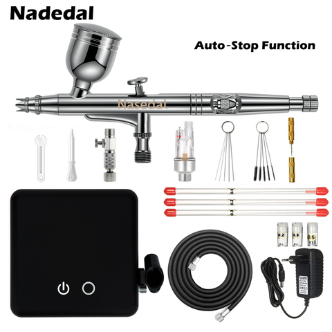 Nasedal Auto-Stop Function Airbrush Compressor 7cc 0.3mm Dual-Action Airbrush Spray Gun for Model Cake Painting Nail Art ► Photo 1/6