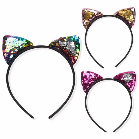 Glitter Can flip Sequins Cat Ear Girl Hairband Headband Hair Hoop for Girls Women Cat Ear Hair Bands Party Headdress Gifts New ► Photo 1/6