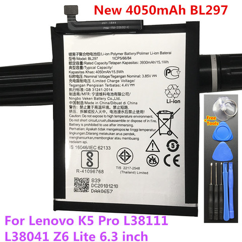 Original High Quality BL297 4050mAh Batteries for Lenovo K5 Pro L38111 L38041 Z6 Lite 6.3 inch Cell Phone Battery + Tools ► Photo 1/1