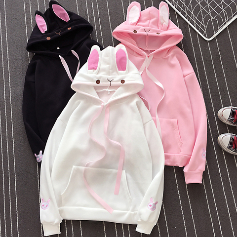 Pullover Cute Sweatshirt Rabbit Ear Hoodie 3xl Poleron Mujer 2022 Kangaroo Pocket Hoodie With Ribbon Solid Color Hoodie Women ► Photo 1/6