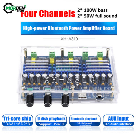 XH-A310 Bluetooth 5.0 Stereo Digital Power Amplifier Board TPA3116D2 50Wx2+100W *2  Four Channels Audio Bass Subwoofer Module ► Photo 1/6