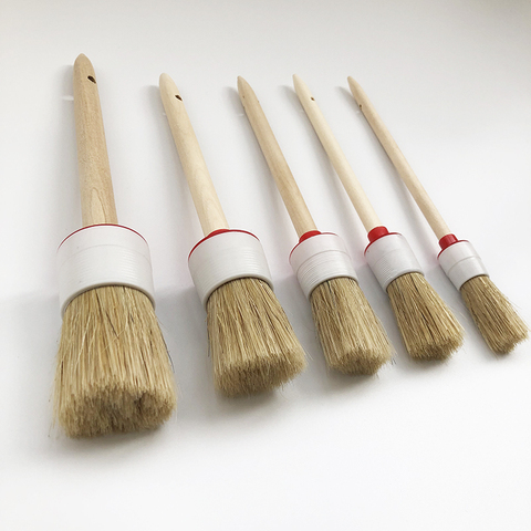 Wooden handle car detailing brush auto interior detailing brush 5pcs ► Photo 1/6