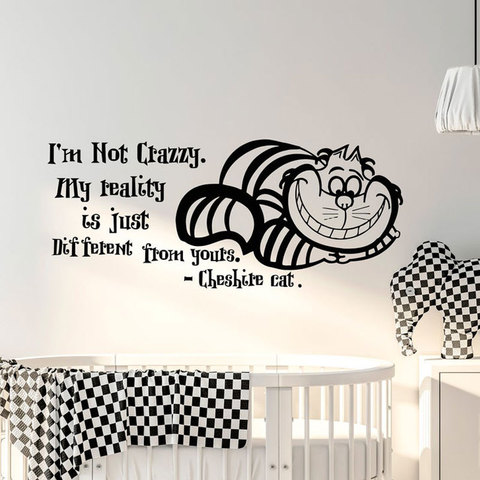 Alice In Wonderland Wall Sticker Quote Cheshire Cat Wall Sayings Vinyl Art Home Decor For Kids Room Decals Nursery Murals 3644 ► Photo 1/5