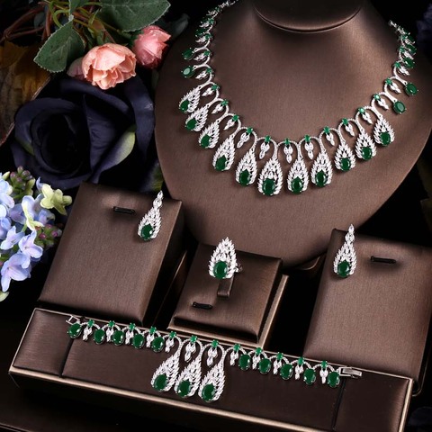 janekelly 4pcs Bridal Zirconia Full Jewelry Sets For Women Party, Luxury Dubai Nigeria CZ Crystal Wedding Jewelry Sets ► Photo 1/2