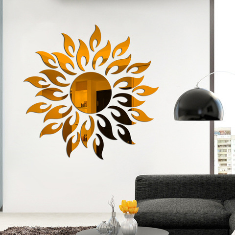 1 Set Gold Silver 3D Sun Feather Mirror Wall Sticker Room Wall  Decal Mural Art DIY Home Decoration Wall sticker ► Photo 1/1