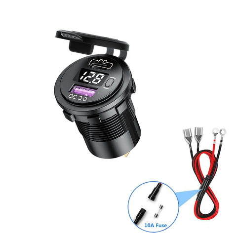 PD Type C USB Car Charger Switch QC 3.0 Quick Charger Waterproof 36W Charger Power Delivery Voltmeter for Motorcycle Marine Boat ► Photo 1/6