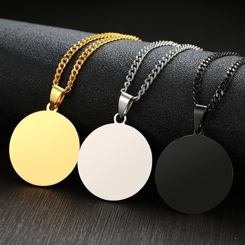 Vnox Free Custom Engraving Name Love Logo Info Coin Necklaces for Women Man with Stainless Steel Free Chain 24