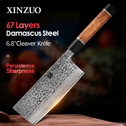 XINZUO VG10 Damascus Steel 6.8'' Cleaver Knife with Desert Ironwood Handle Best Meat Cutting Kitchen Knives Home Kitchen Tool ► Photo 1/6